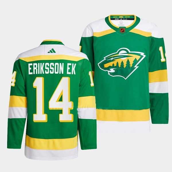 Men%27s Minnesota Wild #14 Joel Eriksson Ek Green 2022-23 Reverse Retro Stitched Jersey
